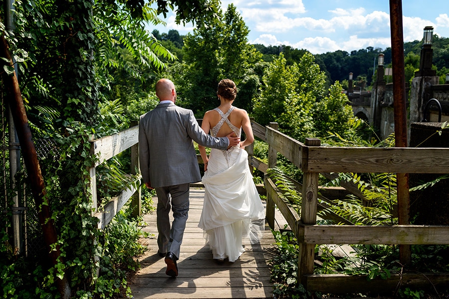 Bride and groom go on a walk together. during wedding day,