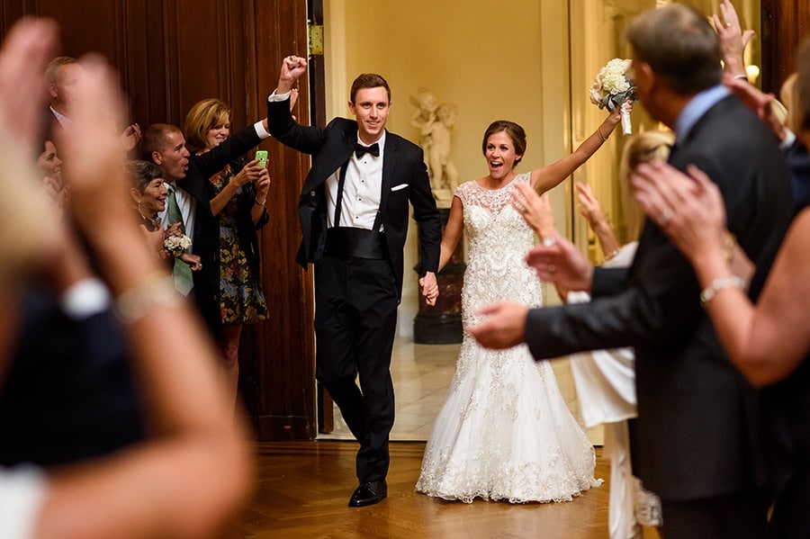 Bride and groom are introduced into wedding reception at Union League in Philadelphia, PA.