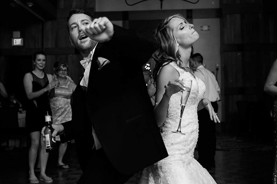 Bride and groom dance during wedding reception at Bear Creek.