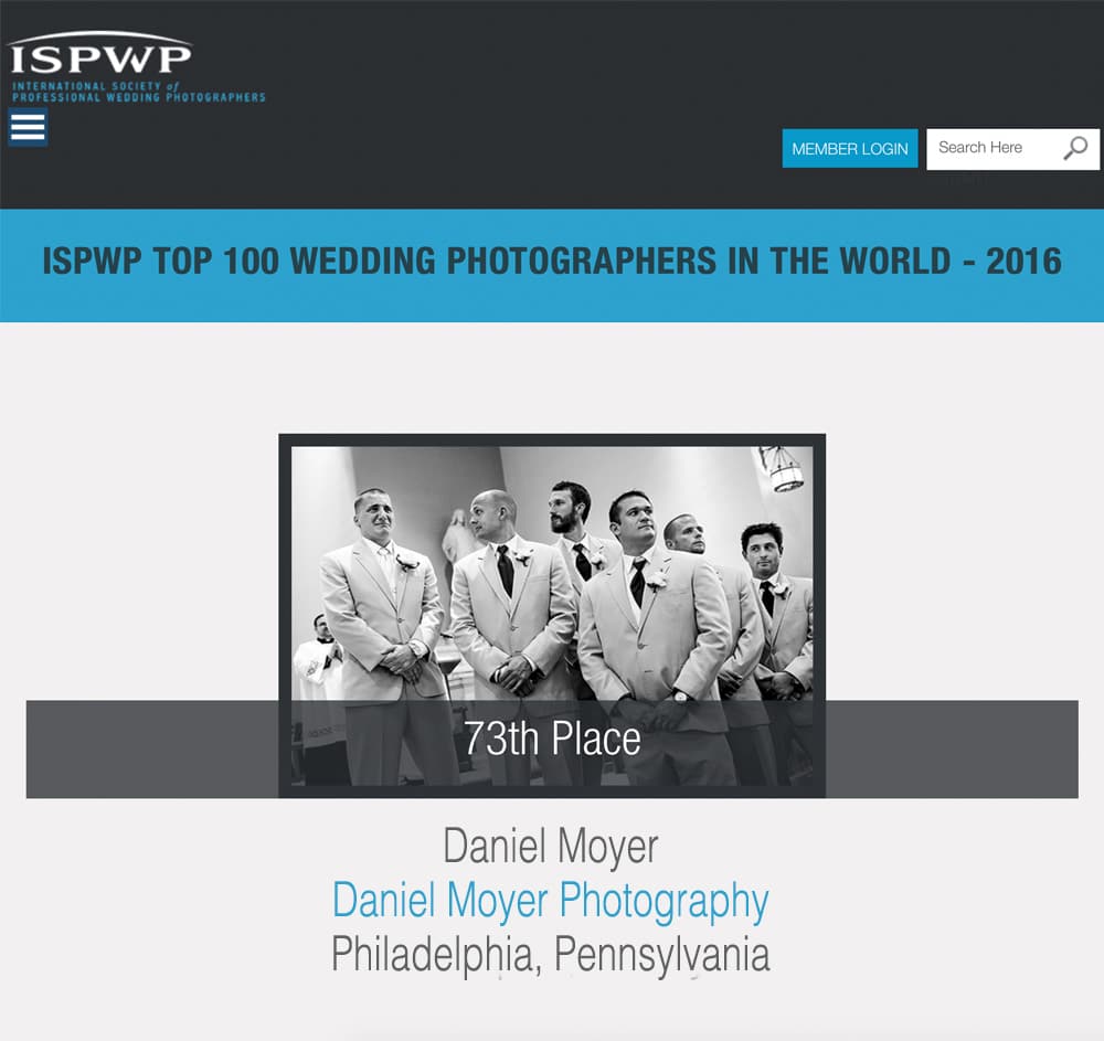 Daniel Moyer named in the Top 100 Wedding Photographers in the world for 2016!